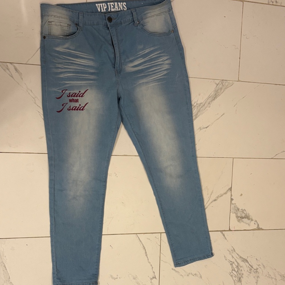 VIP Light Blue Women's Skinny Jeans with Red Detail
